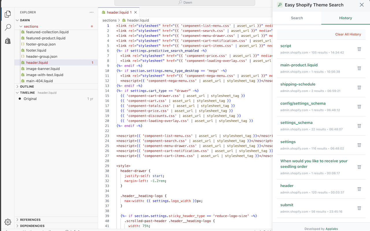 Search History Feature with Cross-Store Navigation